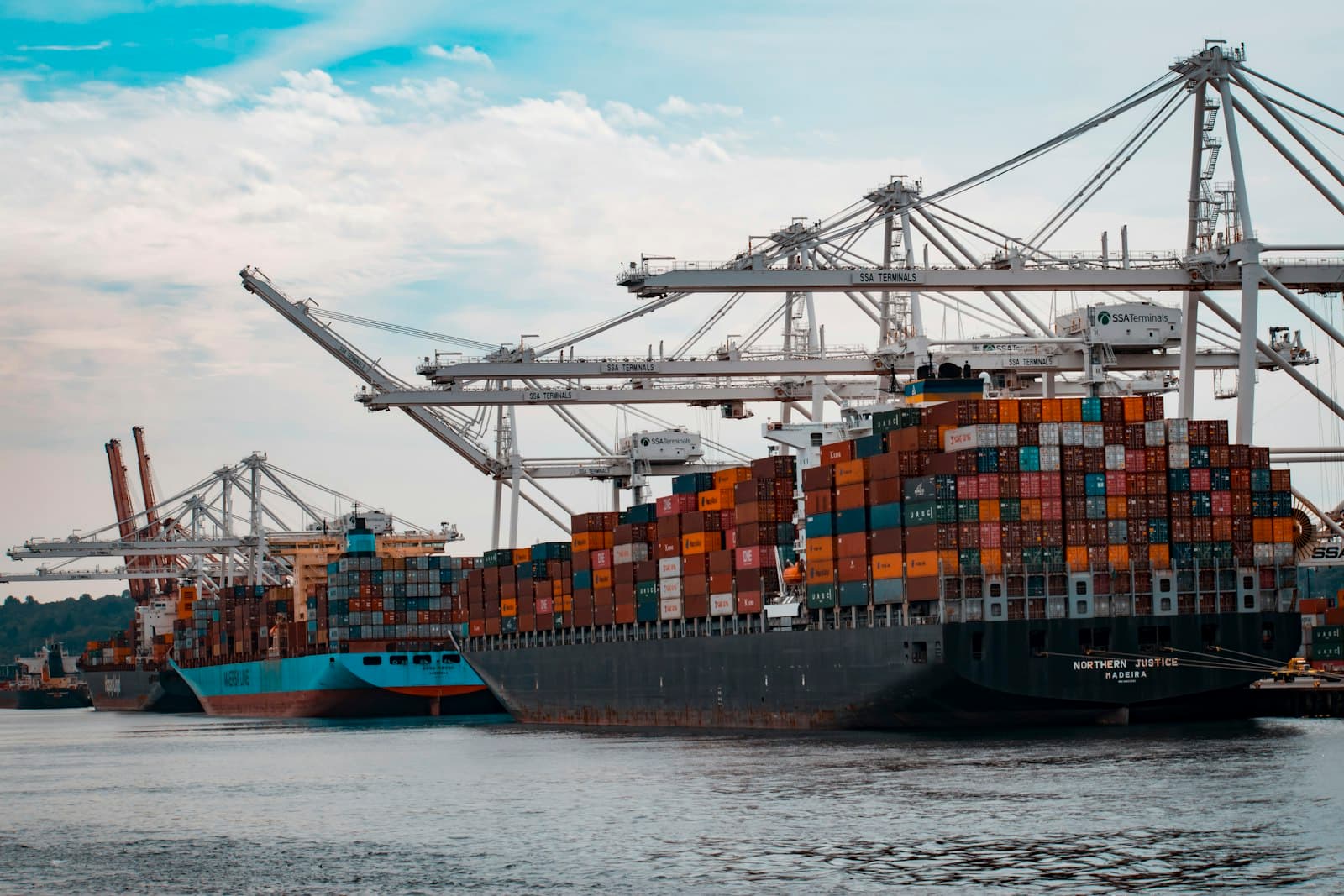 Stacked shipping containers at a commercial port